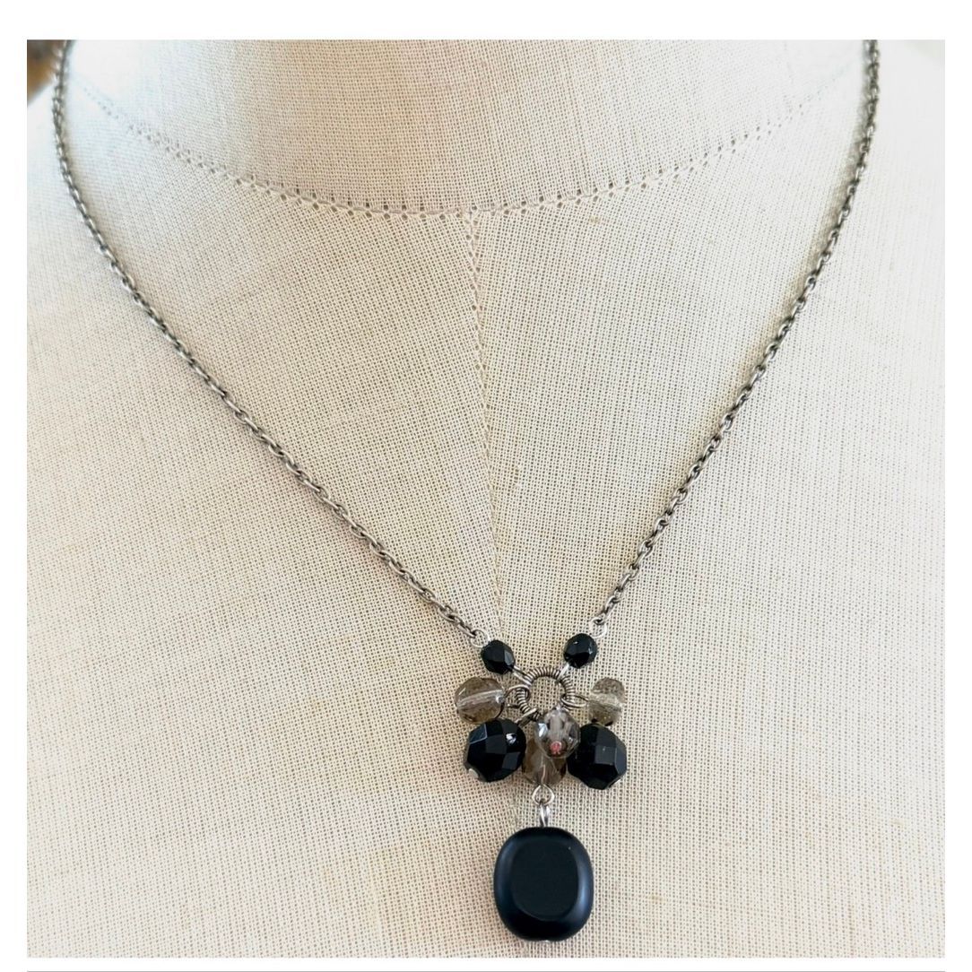 Baked Beads Cluster Black Pendant Necklace